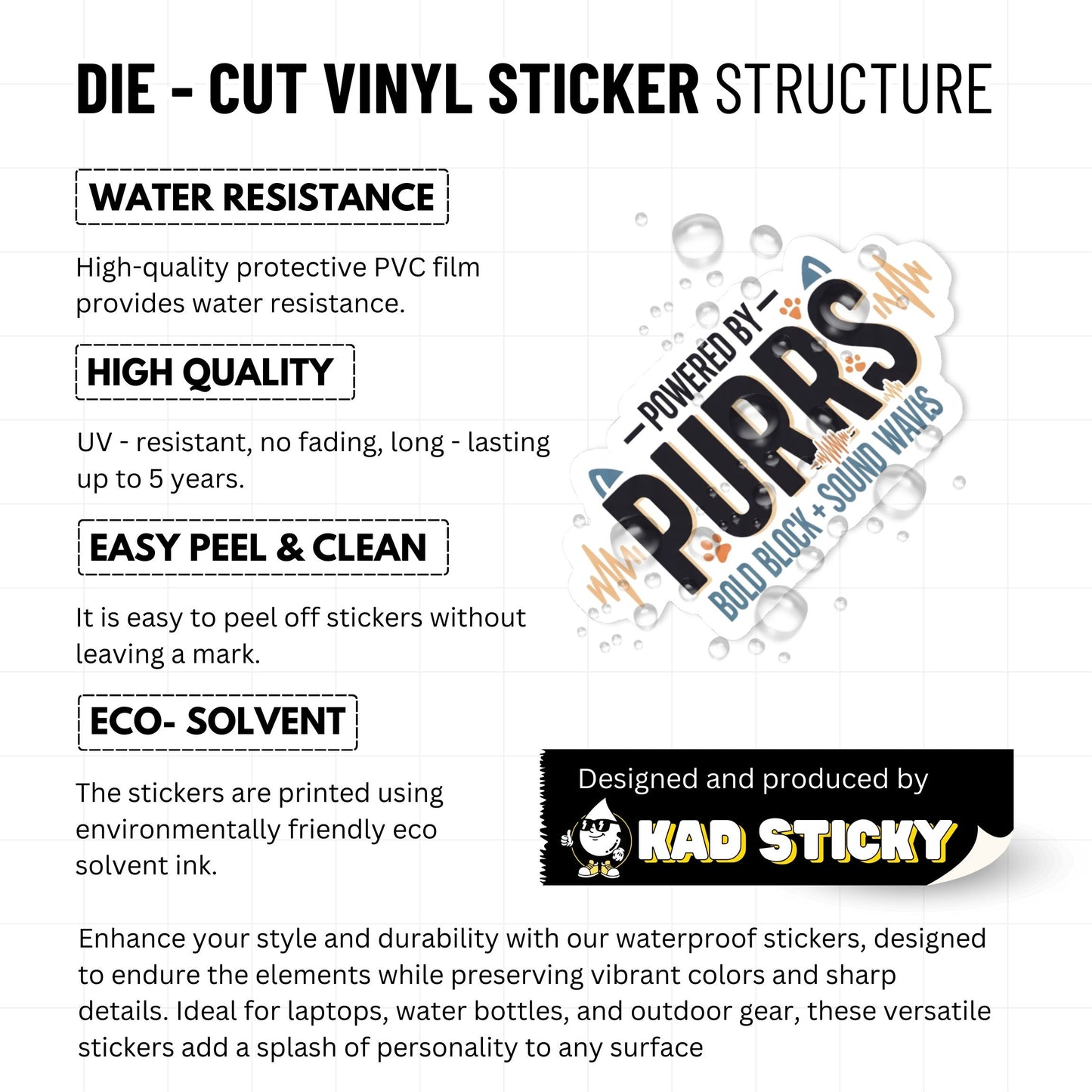 Powered by Purrs Cat Lover Sticker - Aesthetic Sound Wave Vinyl Decal