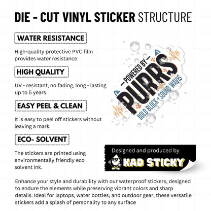 Powered by Purrs Cat Lover Sticker - Aesthetic Sound Wave Vinyl Decal