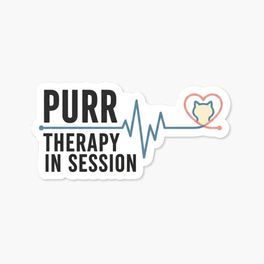 Purr Therapy In Session Cat Lover Sticker - Minimalist Label Design