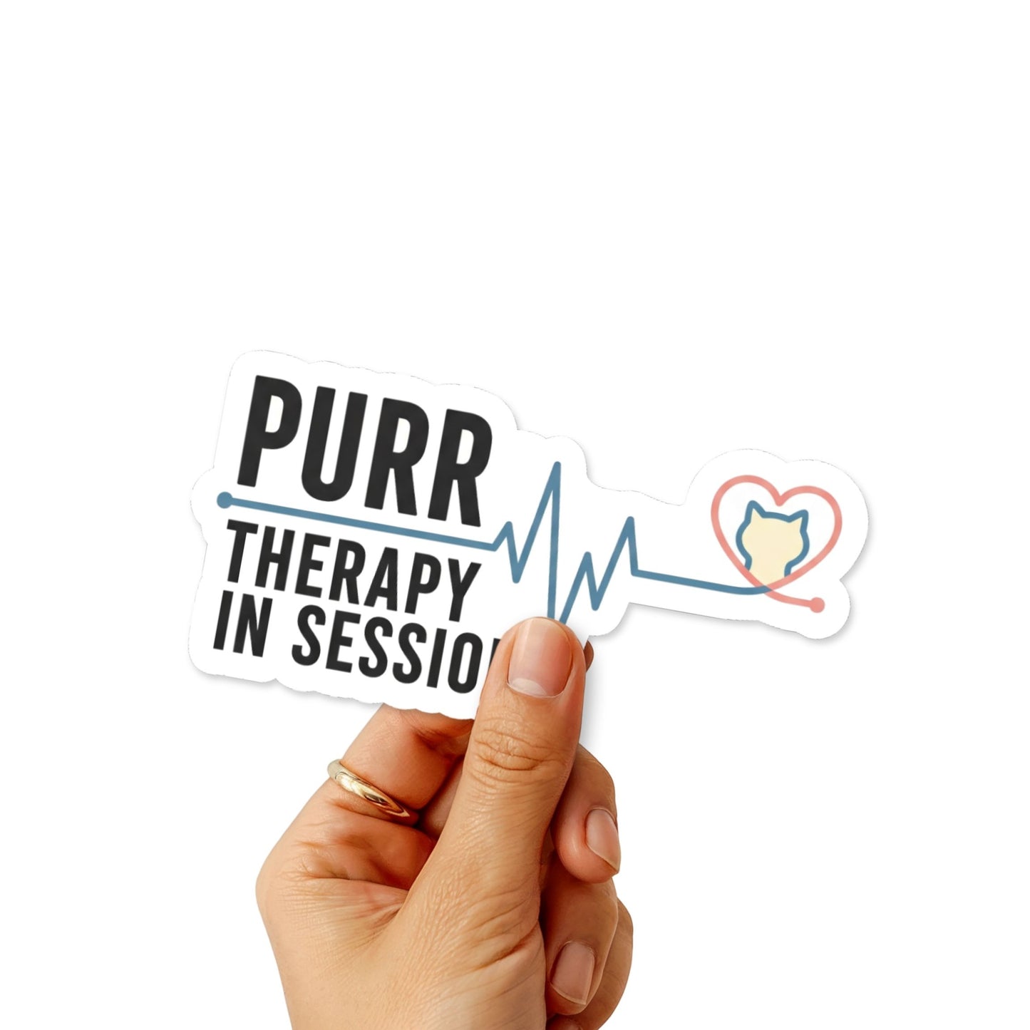 Purr Therapy In Session Cat Lover Sticker - Minimalist Label Design