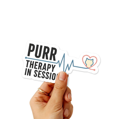 Purr Therapy In Session Cat Lover Sticker - Minimalist Label Design