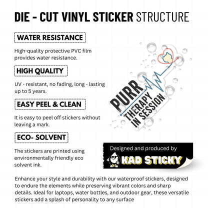 Purr Therapy In Session Cat Lover Sticker - Minimalist Label Design