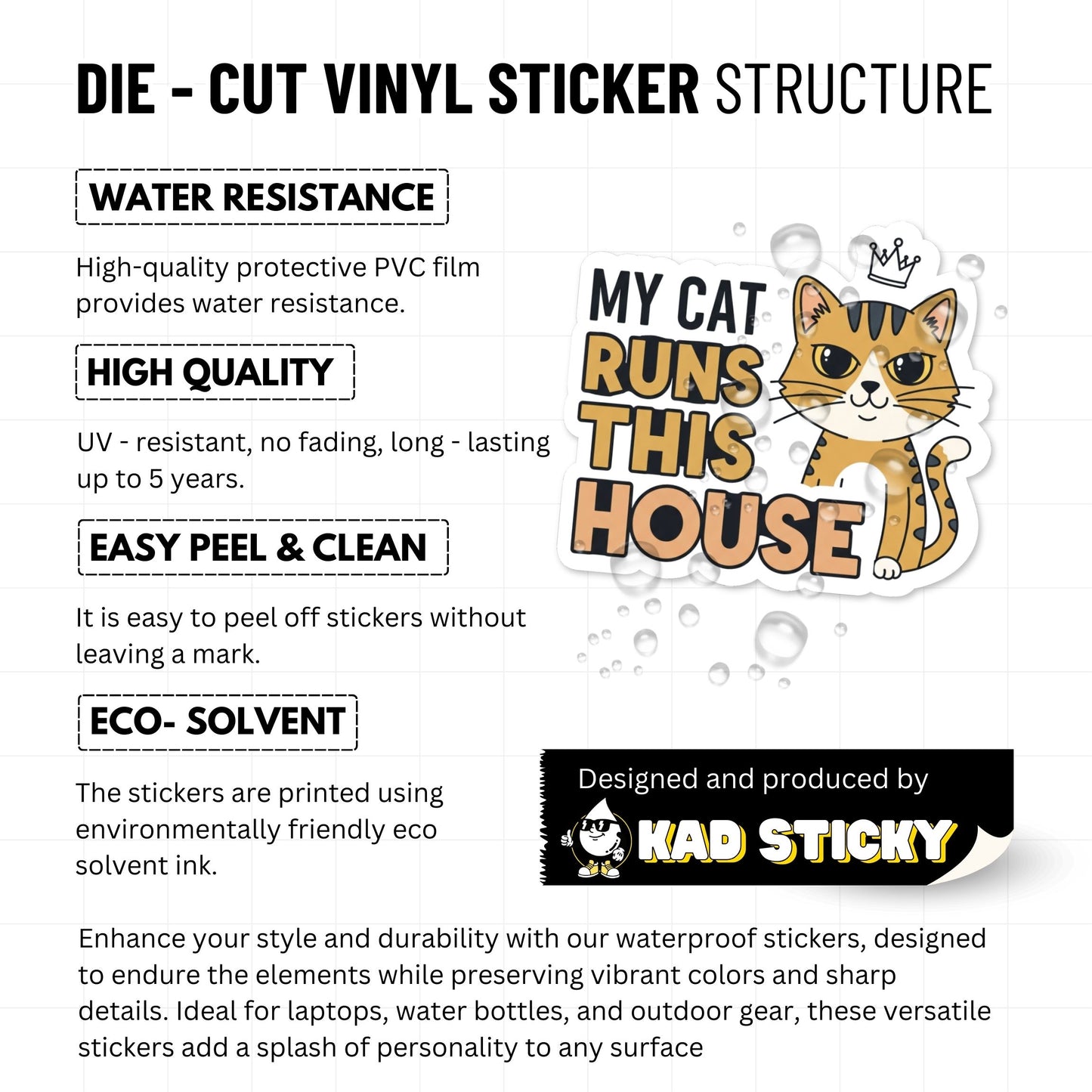 Funny Cat Sticker - My Cat Runs This House Boss Lady Decal