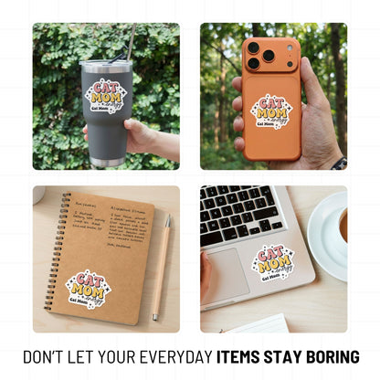 Cat Mom Energy Sticker - Groovy Retro Bubble Font