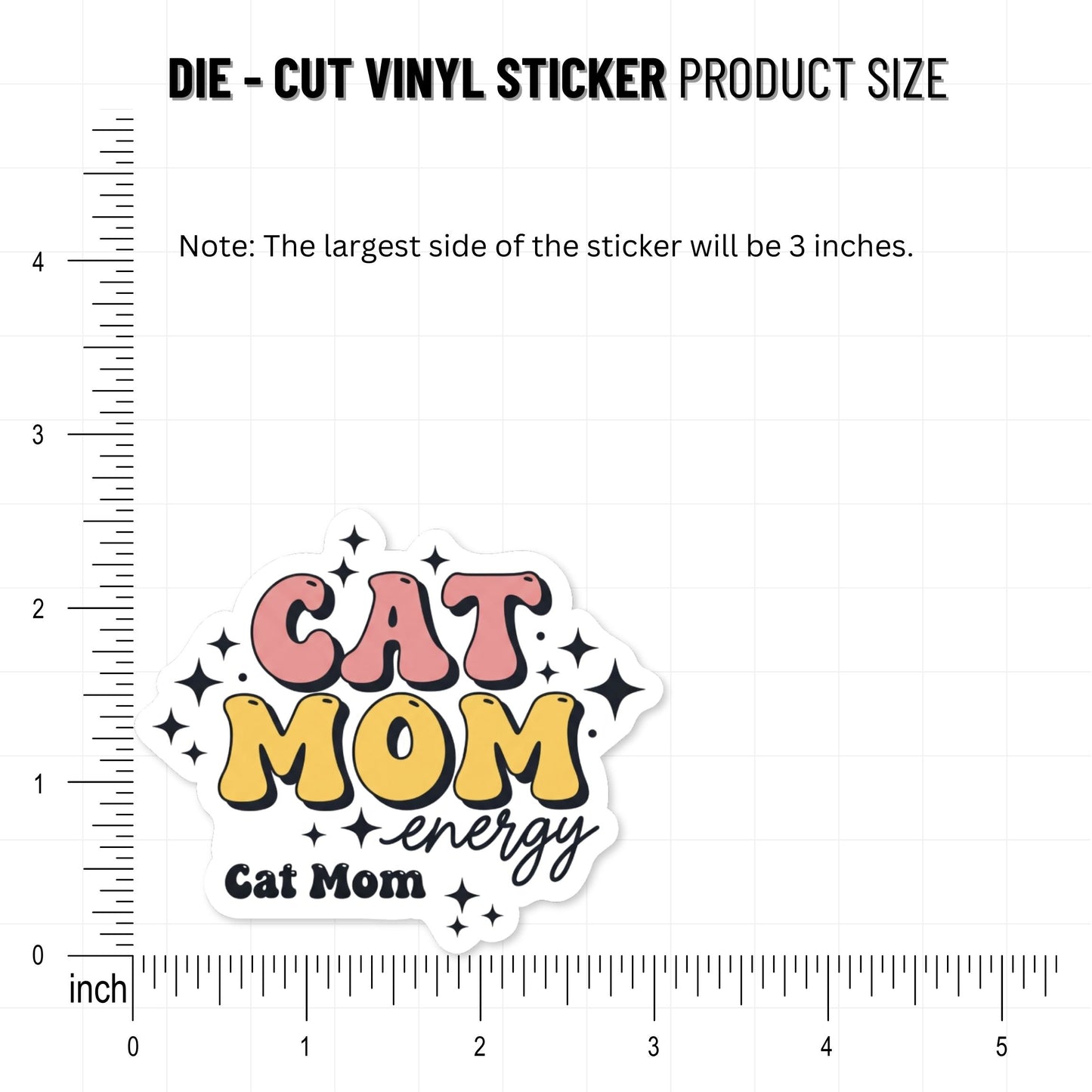 Cat Mom Energy Sticker - Groovy Retro Bubble Font