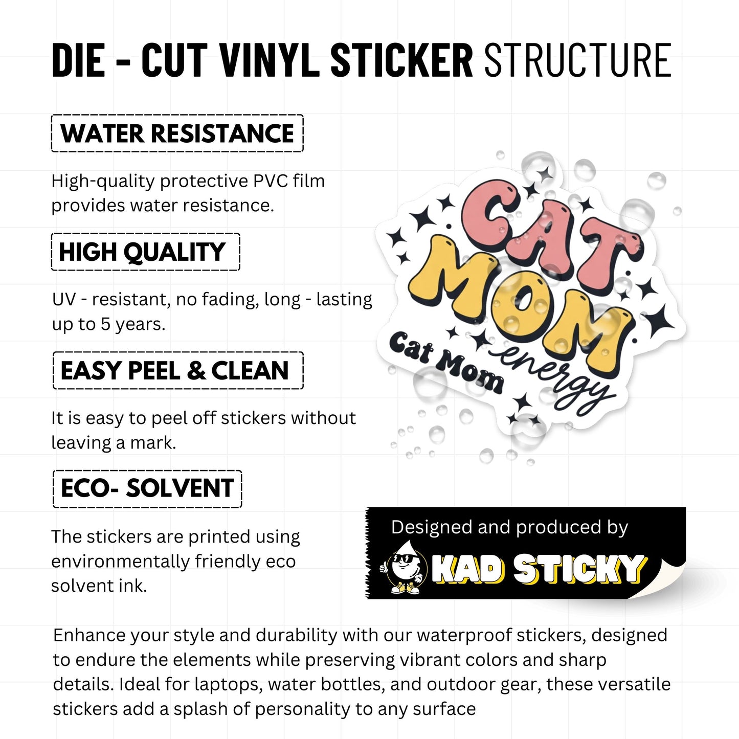 Cat Mom Energy Sticker - Groovy Retro Bubble Font