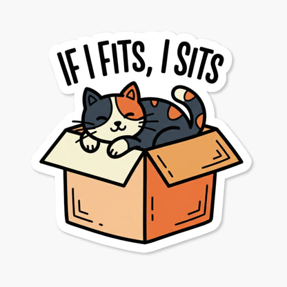 If I Fits I Sits Funny Cat Meme Sticker - Aesthetic Vinyl Decal