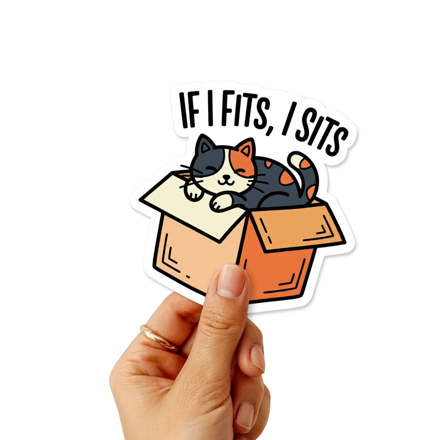 If I Fits I Sits Funny Cat Meme Sticker - Aesthetic Vinyl Decal