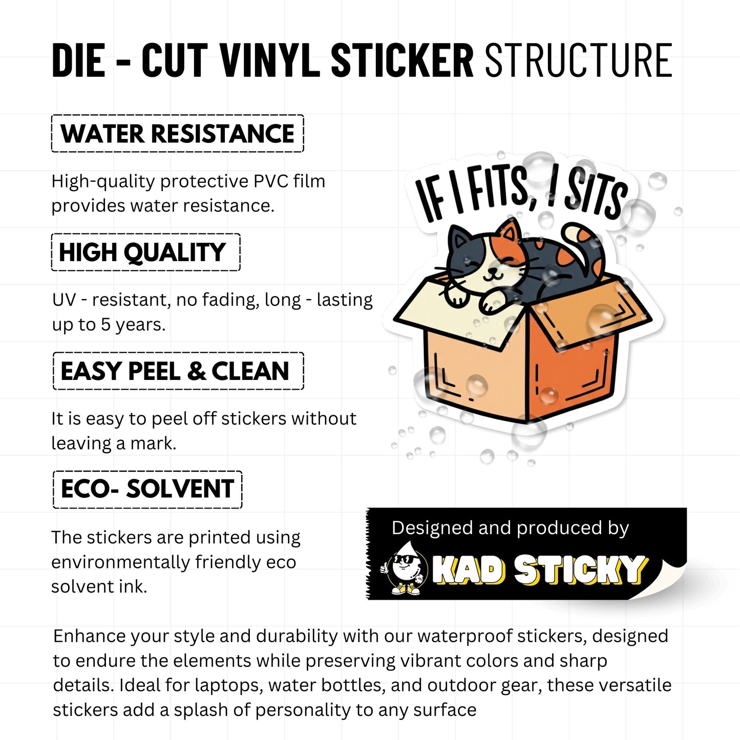 If I Fits I Sits Funny Cat Meme Sticker - Aesthetic Vinyl Decal