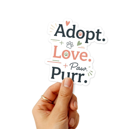 Rescue Cat Sticker - Adopt Love Purr Minimalist Vinyl Decal