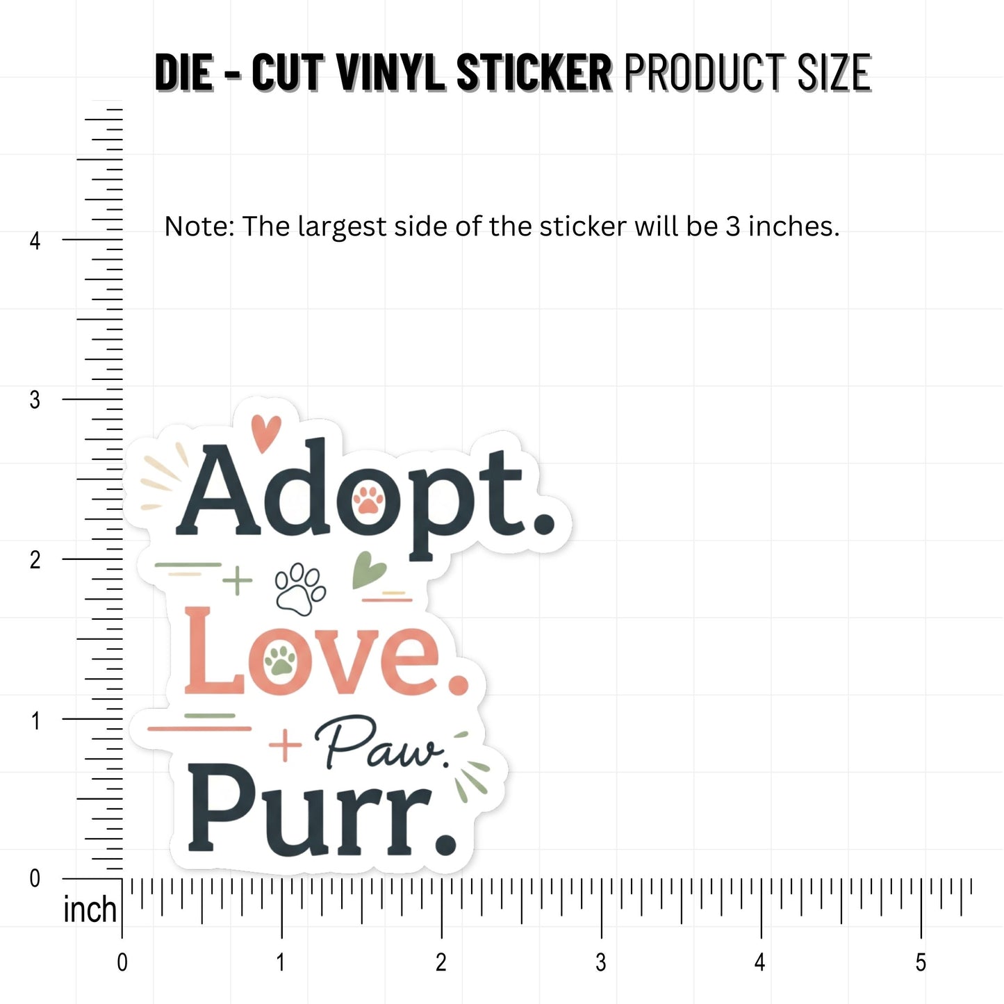 Rescue Cat Sticker - Adopt Love Purr Minimalist Vinyl Decal