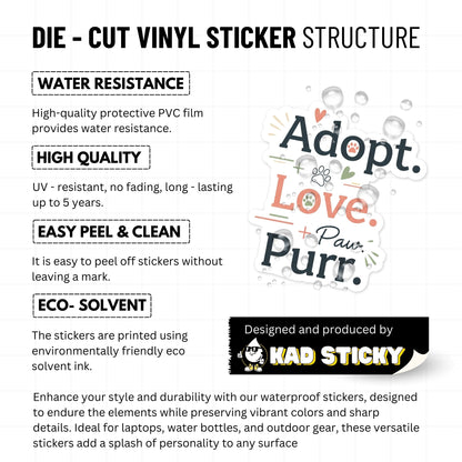 Rescue Cat Sticker - Adopt Love Purr Minimalist Vinyl Decal