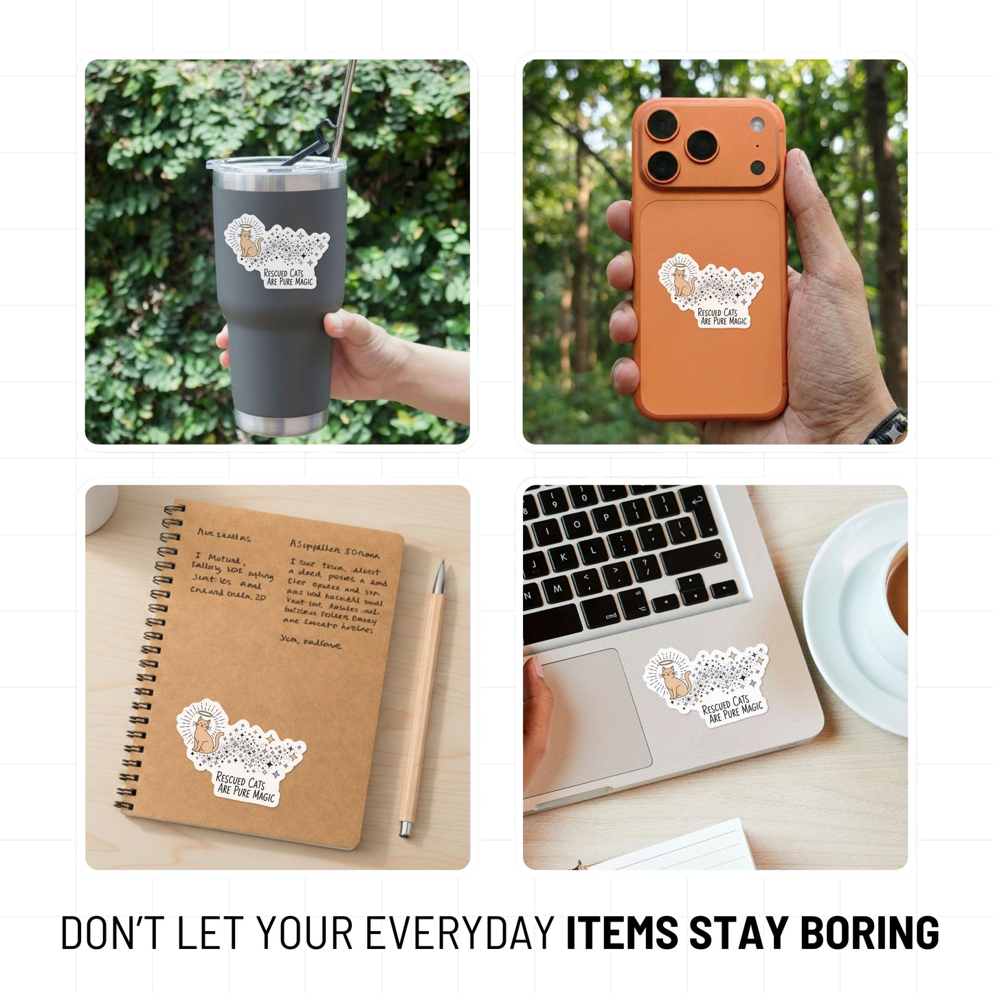 Rescued Cats Are Pure Magic Sticker - Aesthetic Script Decal