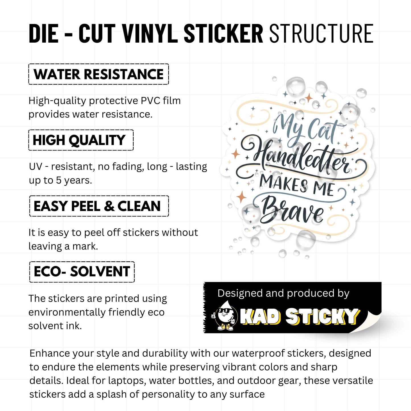 My Cat Makes Me Brave Sticker - Handlettered Cat Lover Decal