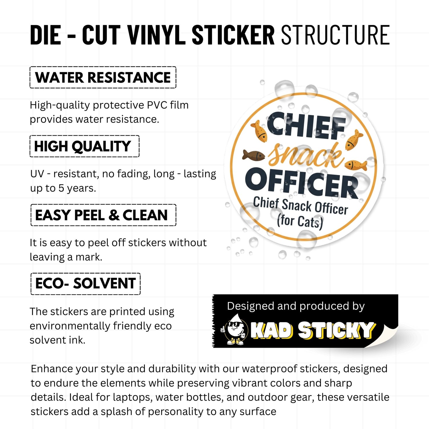 Chief Snack Officer Funny Cat Sticker - Badge Design Vinyl Decal