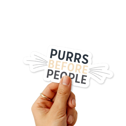 Purrs Before People Cat Lover Sticker - Charcoal Minimalist Design