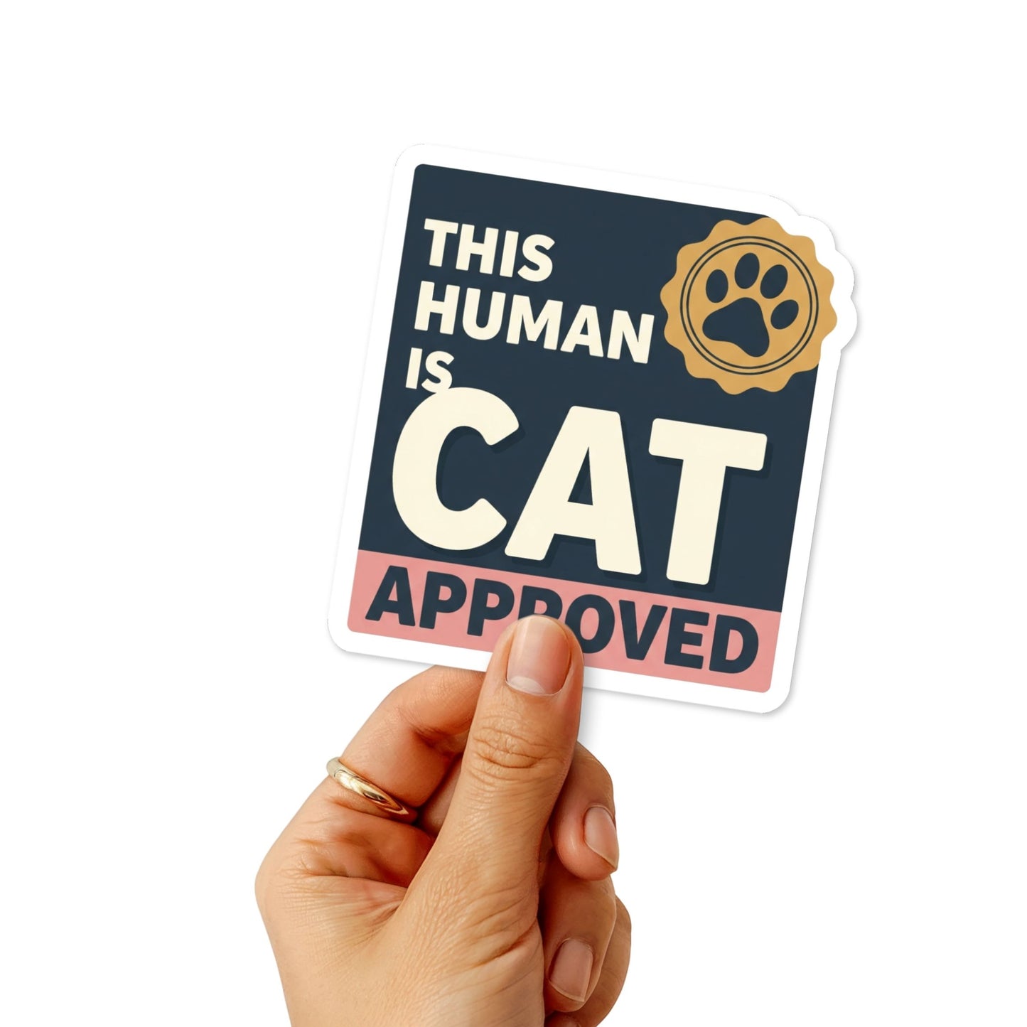 Cat Lover Sticker - This Human Is Cat Approved Stamp Decal
