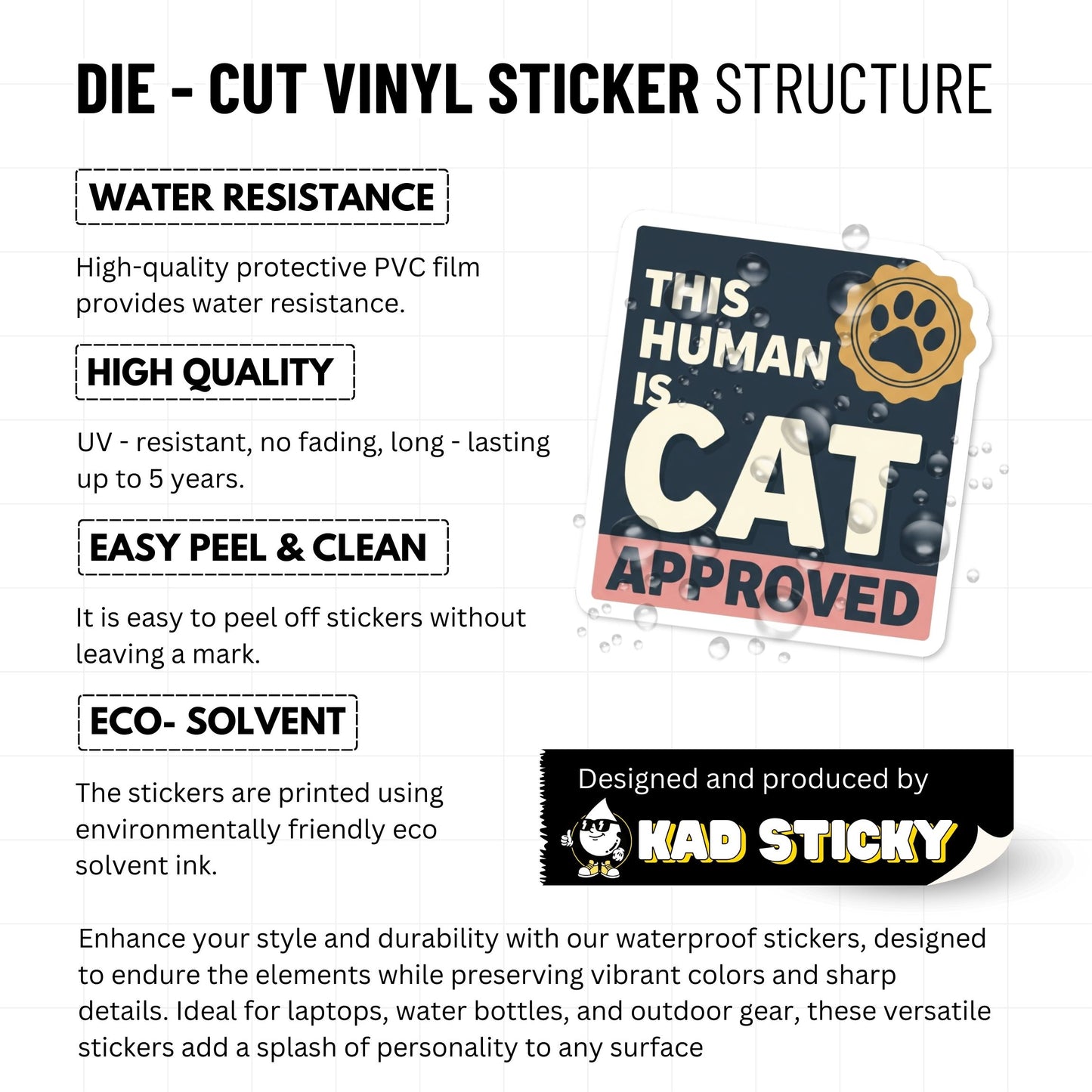 Cat Lover Sticker - This Human Is Cat Approved Stamp Decal