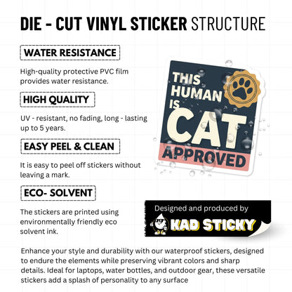 Cat Lover Sticker - This Human Is Cat Approved Stamp Decal