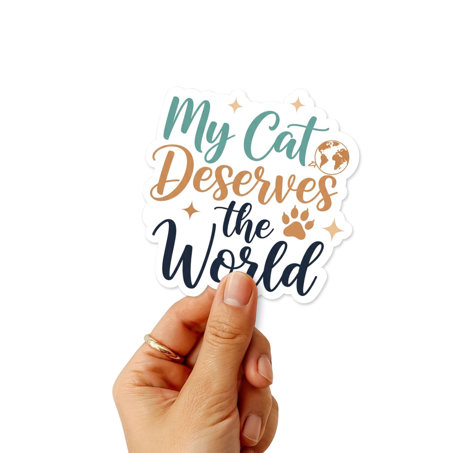 Cat Lover Sticker - My Cat Deserves the World Script Decal
