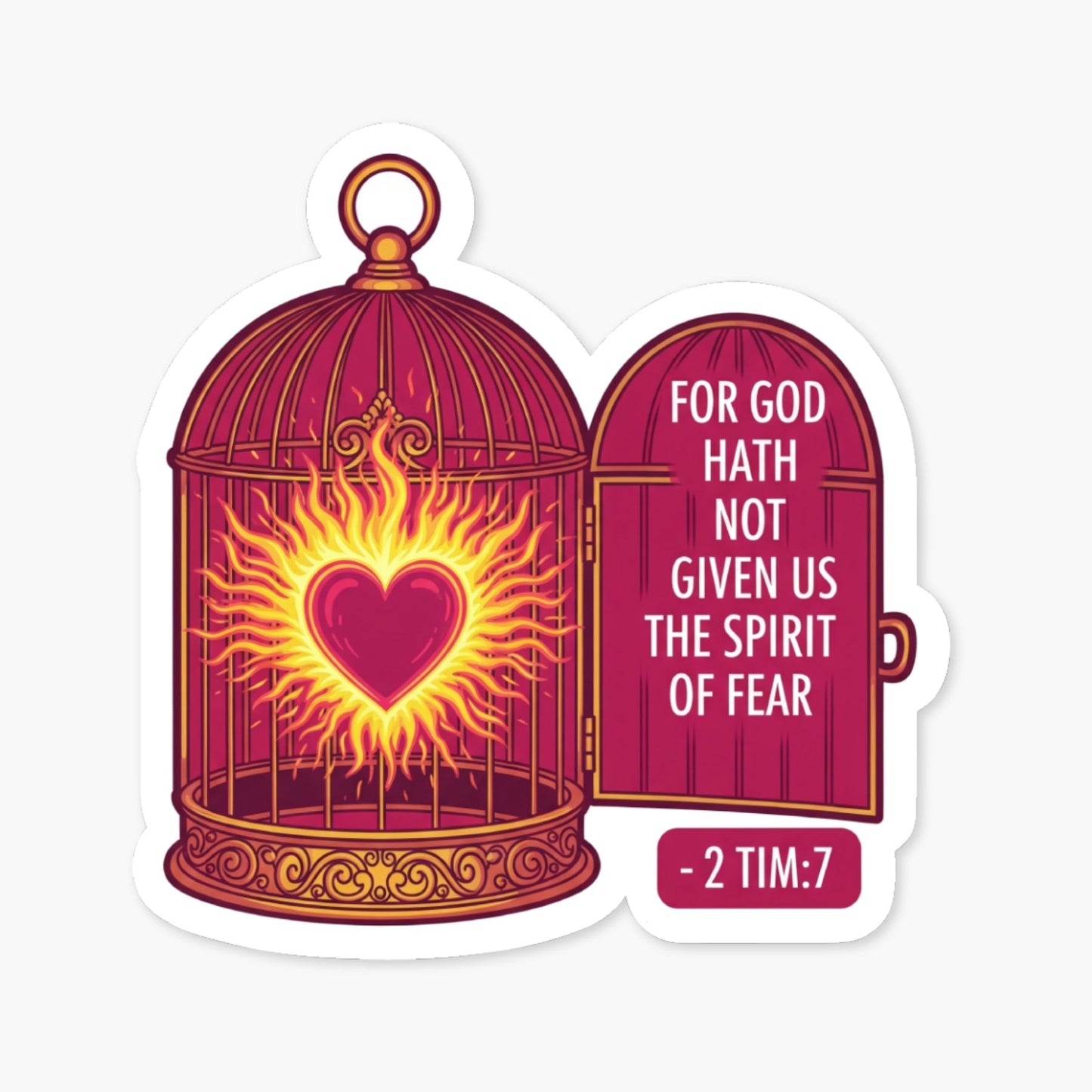 2 Timothy 1:7 Sticker - Fearless Spirit Open Birdcage Faith Decal
