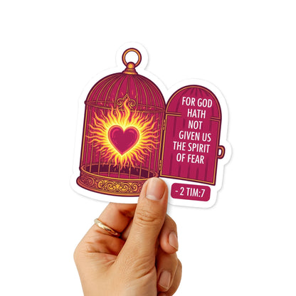 2 Timothy 1:7 Sticker - Fearless Spirit Open Birdcage Faith Decal