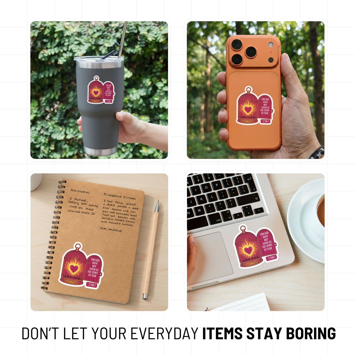 2 Timothy 1:7 Sticker - Fearless Spirit Open Birdcage Faith Decal