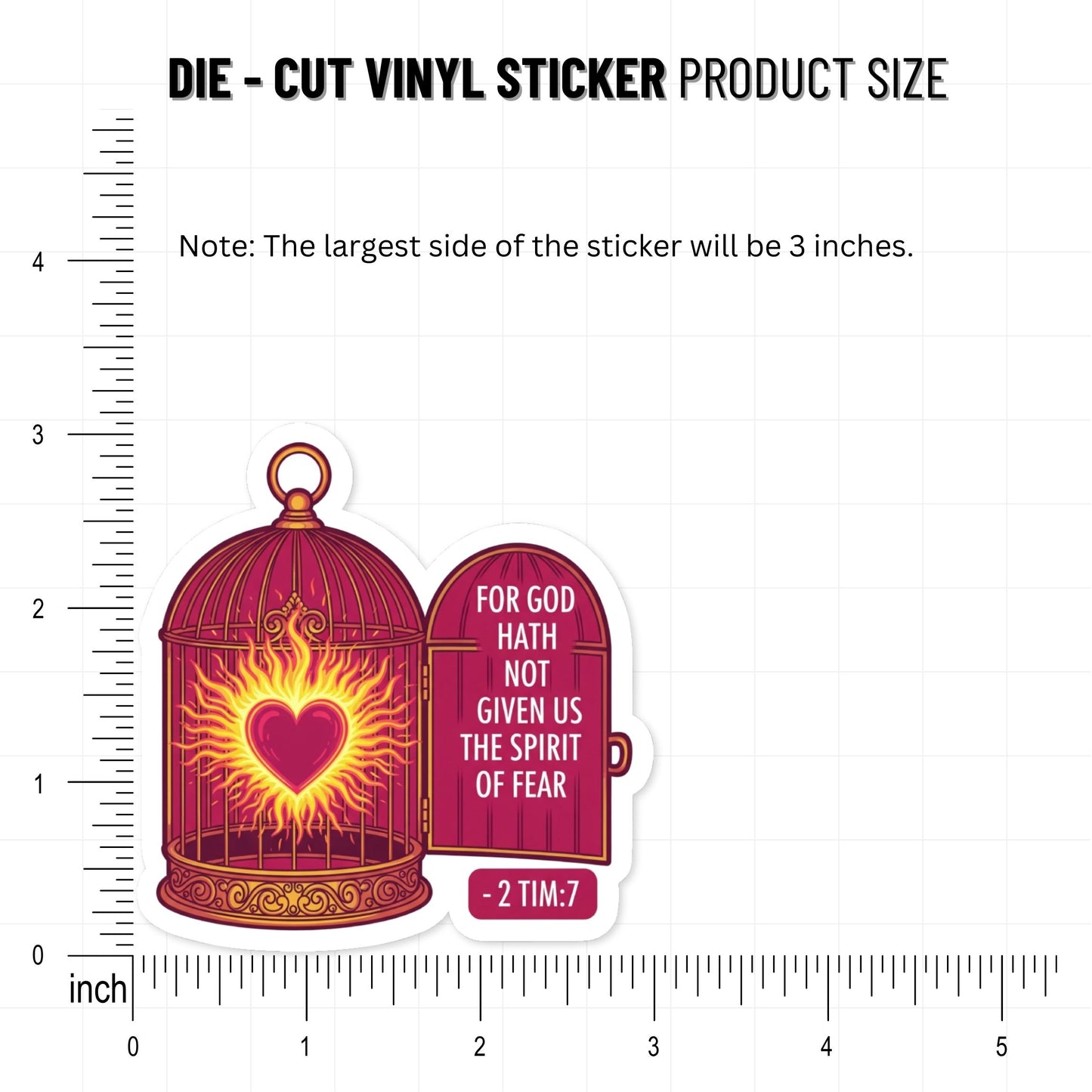 2 Timothy 1:7 Sticker - Fearless Spirit Open Birdcage Faith Decal