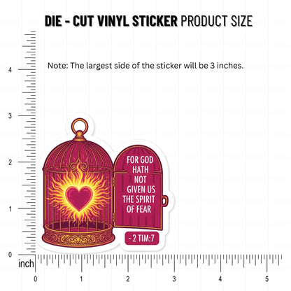 2 Timothy 1:7 Sticker - Fearless Spirit Open Birdcage Faith Decal