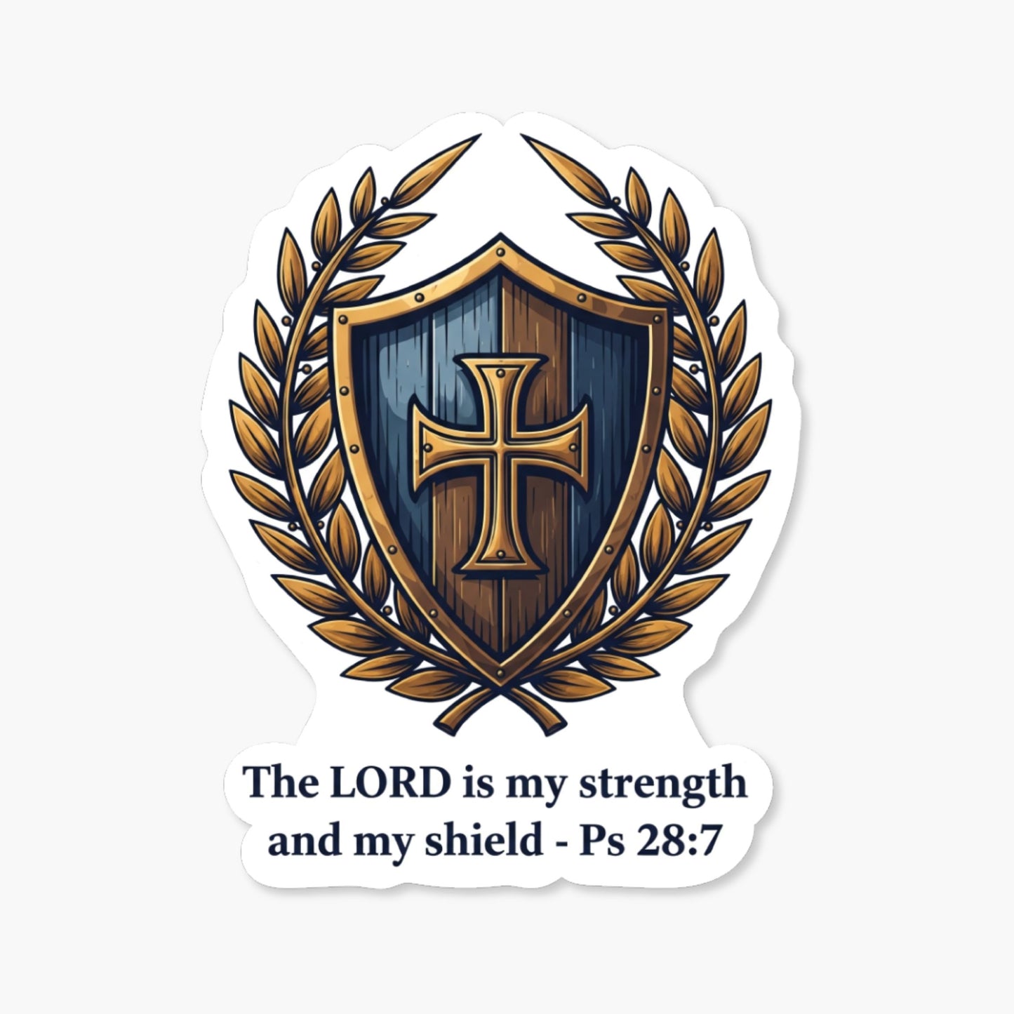 Psalm 28:7 Bible Verse Shield Sticker - Heritage Gold & Navy