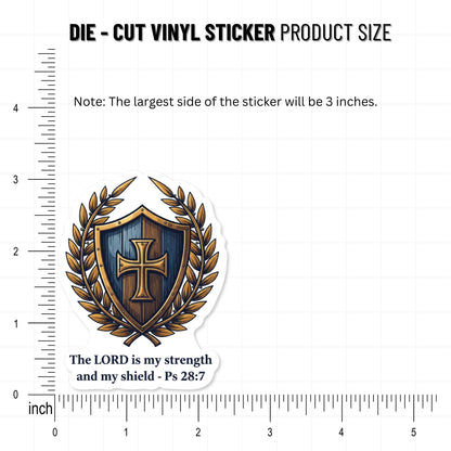 Psalm 28:7 Bible Verse Shield Sticker - Heritage Gold & Navy