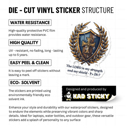Psalm 28:7 Bible Verse Shield Sticker - Heritage Gold & Navy