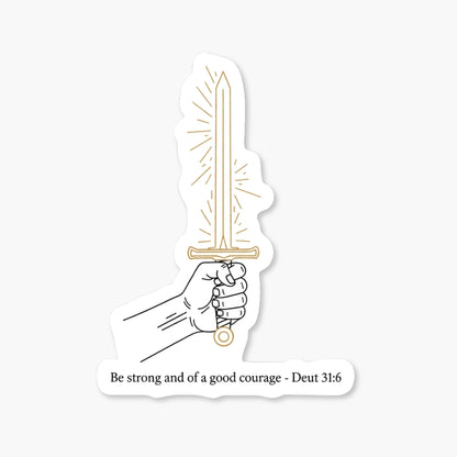 Deuteronomy 31:6 Bible Verse Sticker - Minimalist Sword Line Art