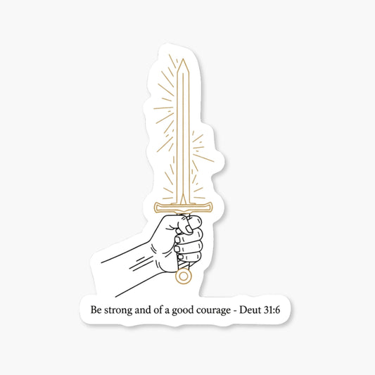 Deuteronomy 31:6 Bible Verse Sticker - Minimalist Sword Line Art