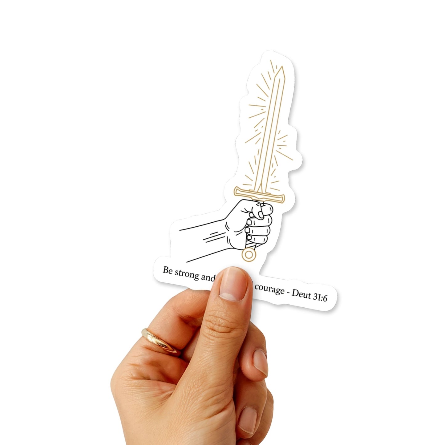 Deuteronomy 31:6 Bible Verse Sticker - Minimalist Sword Line Art