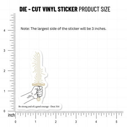 Deuteronomy 31:6 Bible Verse Sticker - Minimalist Sword Line Art