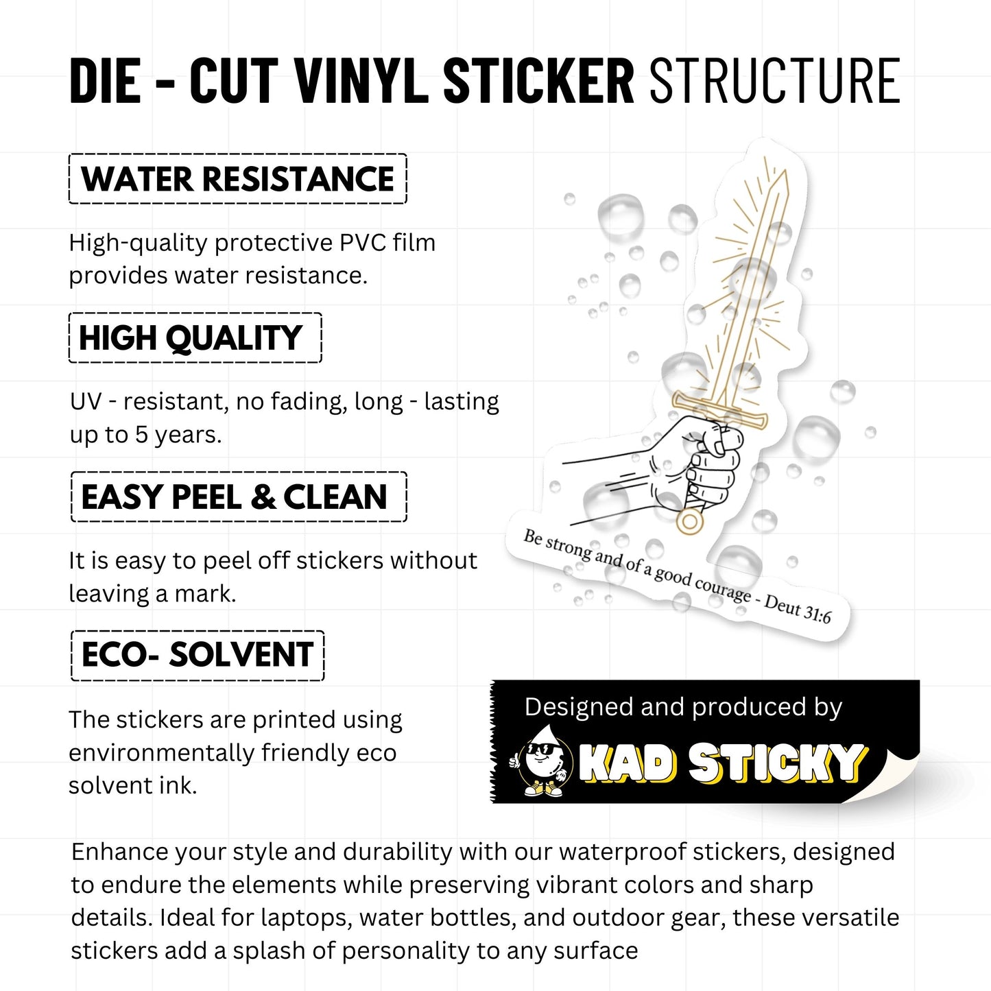 Deuteronomy 31:6 Bible Verse Sticker - Minimalist Sword Line Art