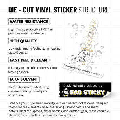 Deuteronomy 31:6 Bible Verse Sticker - Minimalist Sword Line Art