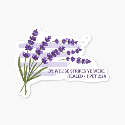 Christian Bible Verse Sticker - 1 Peter 2:24 Healing Lavender Design