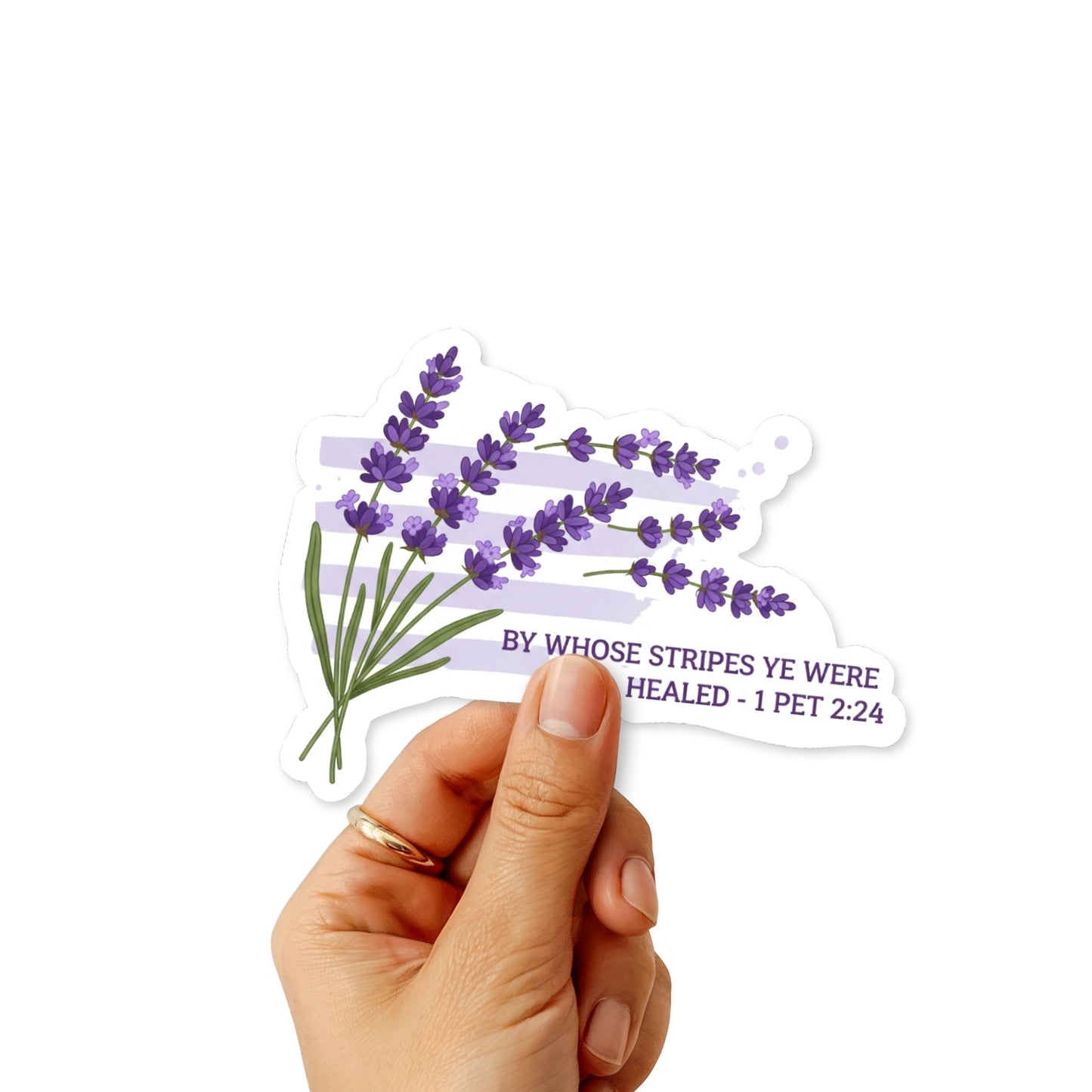 Christian Bible Verse Sticker - 1 Peter 2:24 Healing Lavender Design