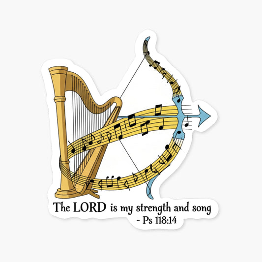 Psalm 118:14 Bible Verse Sticker - Harp Design Faith Decal