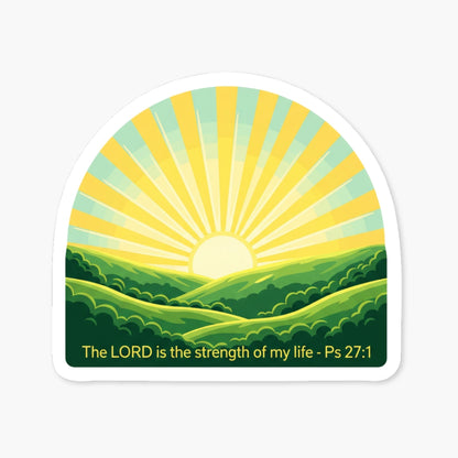 Christian Bible Verse Sticker - Psalm 27:1 Strength Sun Design