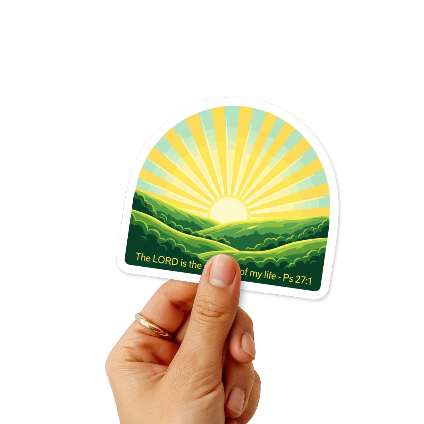 Christian Bible Verse Sticker - Psalm 27:1 Strength Sun Design