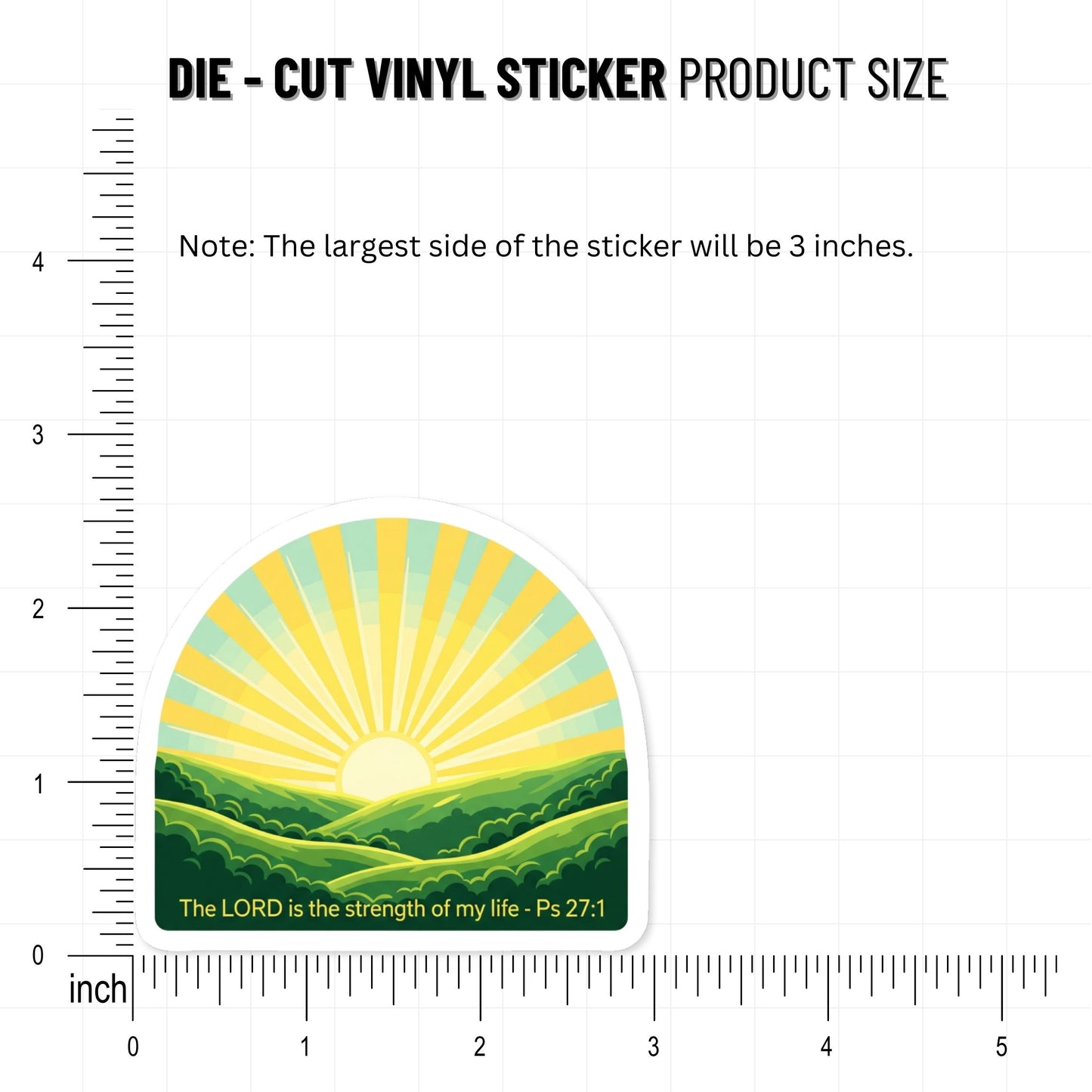 Christian Bible Verse Sticker - Psalm 27:1 Strength Sun Design