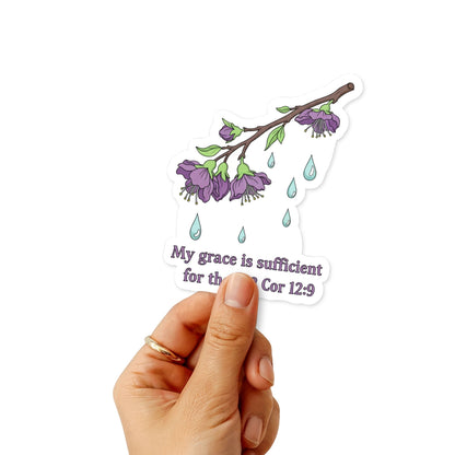 2 Corinthians 12:9 Sticker - Aesthetic Grace Floral Decal