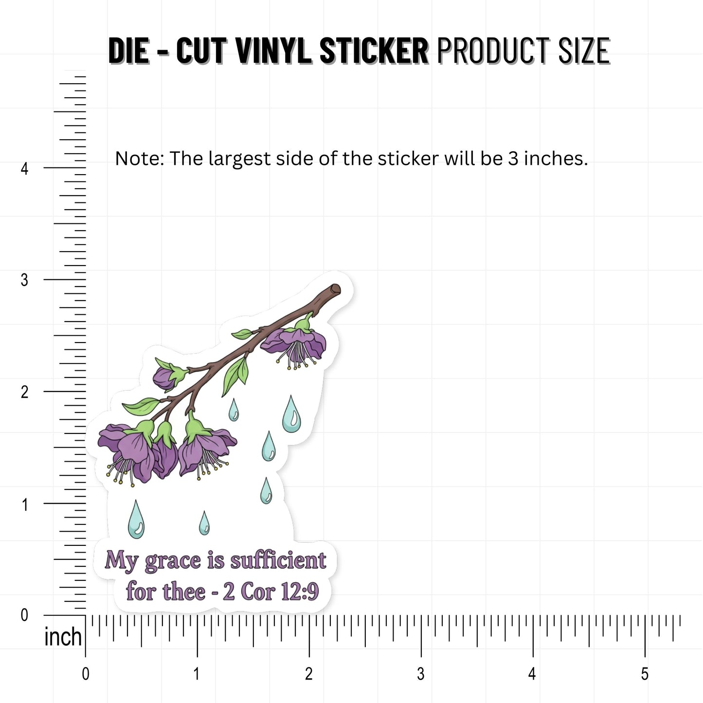 2 Corinthians 12:9 Sticker - Aesthetic Grace Floral Decal