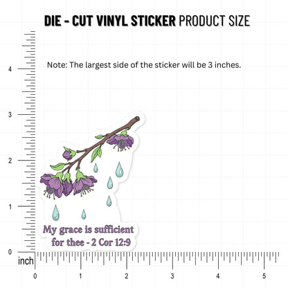 2 Corinthians 12:9 Sticker - Aesthetic Grace Floral Decal