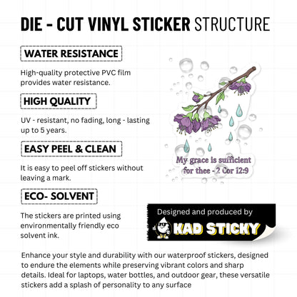 2 Corinthians 12:9 Sticker - Aesthetic Grace Floral Decal