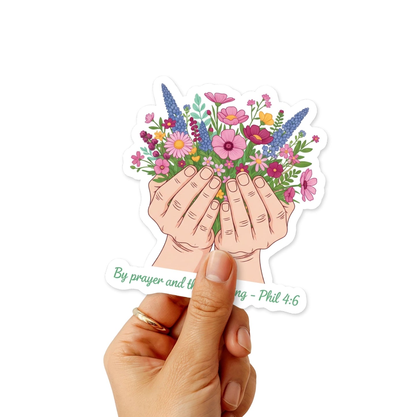 Philippians 4:6 Bible Verse Sticker - Pastel Wildflower Prayer Decal