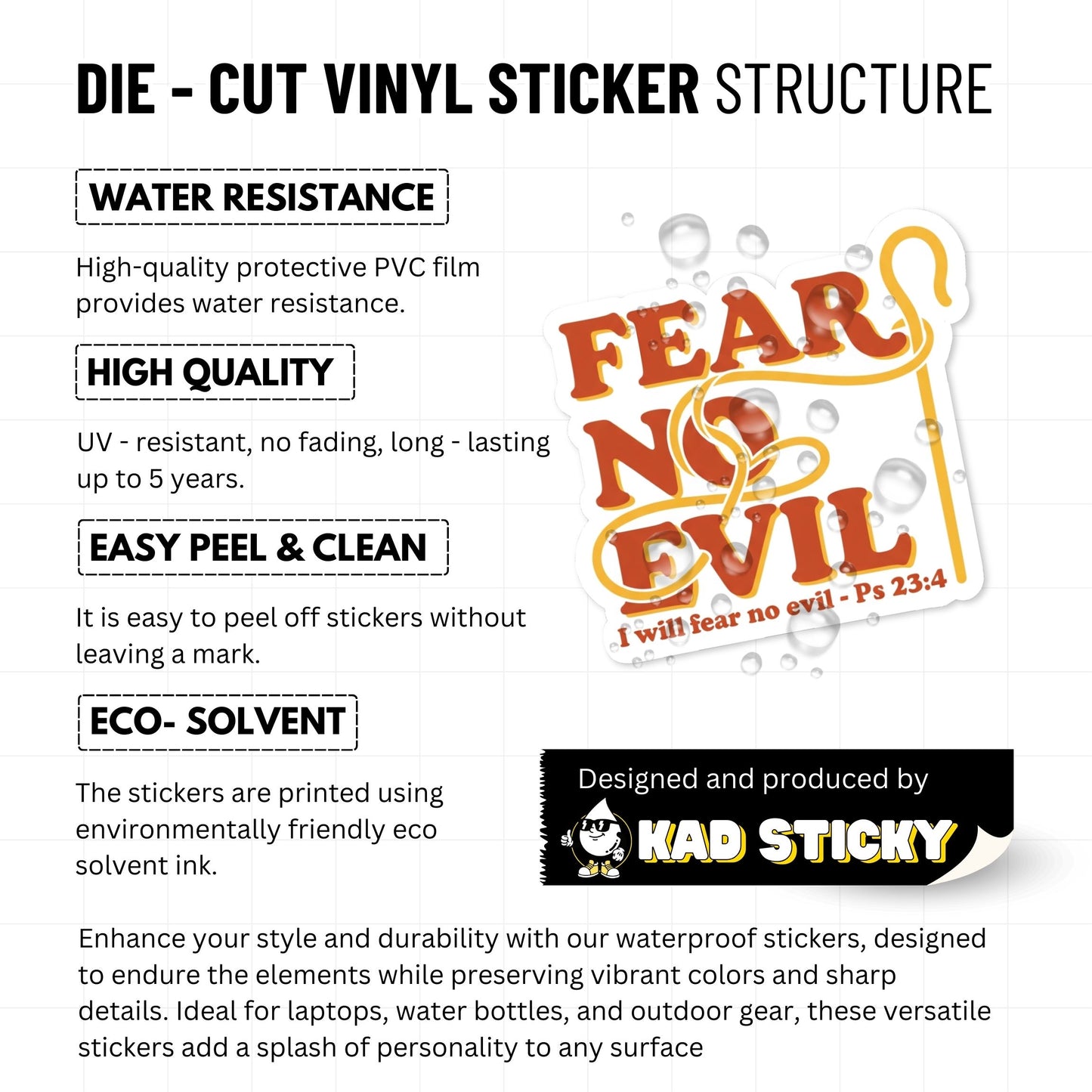 Psalm 23:4 Christian Sticker - Retro I Will Fear No Evil Decal